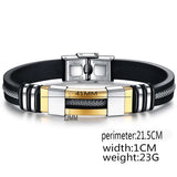 Punk Vintage Stainless Steel Bracelets Men Rubber Wristband