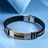 Punk Vintage Stainless Steel Bracelets Men Rubber Wristband