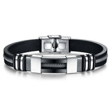 Punk Vintage Stainless Steel Bracelets Men Rubber Wristband