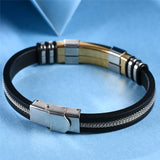 Punk Vintage Stainless Steel Bracelets Men Rubber Wristband