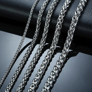 Punk Silver Stainless Steel Wheat Chains Men Necklace Male Choker