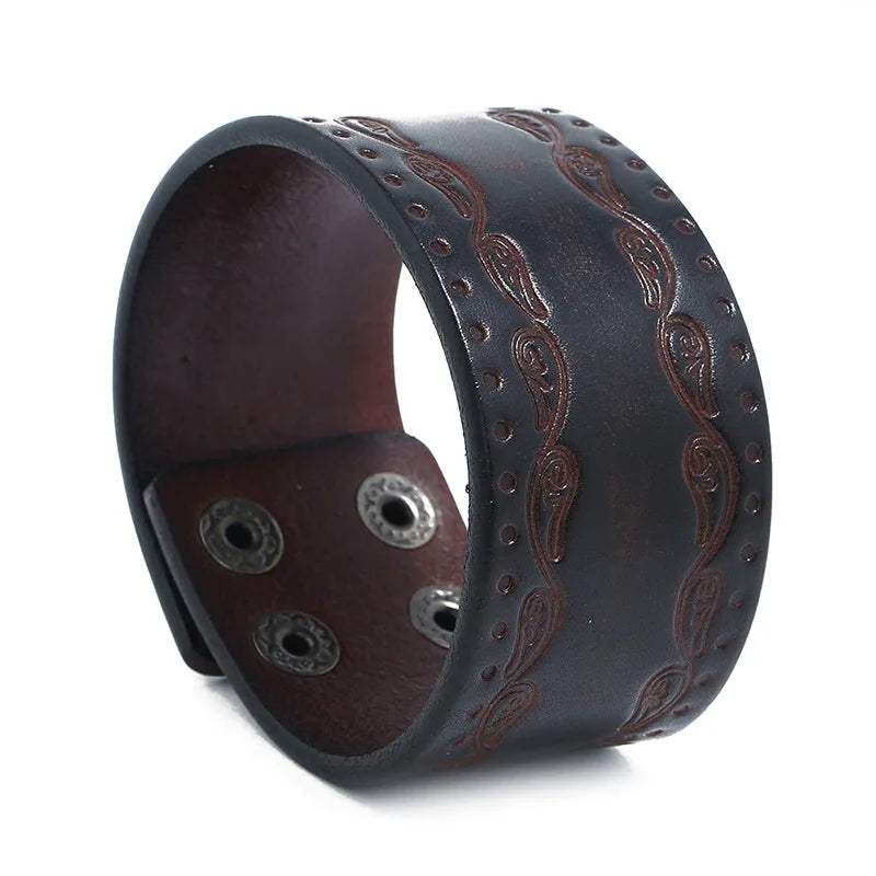 Punk Rivet Wide Leather Bracelets Rock Jewelry
