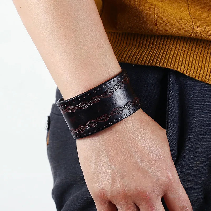 Punk Rivet Wide Leather Bracelets Rock Jewelry