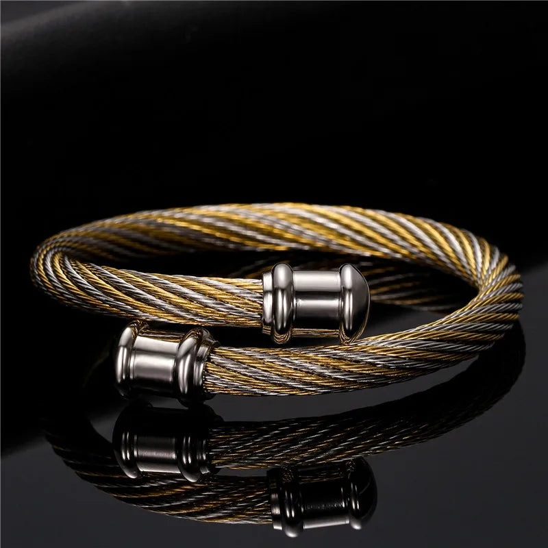 Stainless Steel Spring Bracelet Cuff Bangle for Man Woman