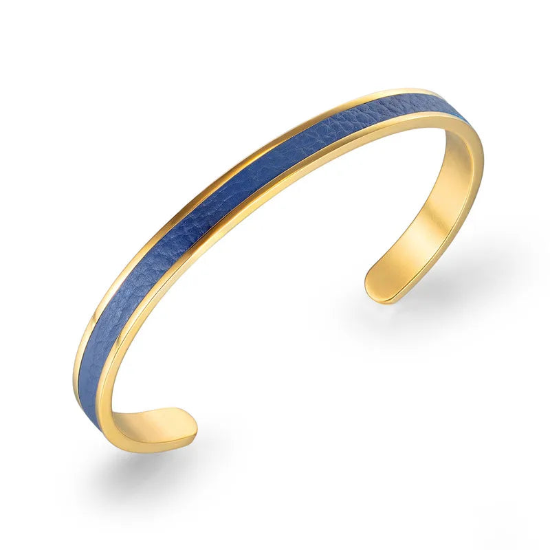 Leather Cuff Bracelets Stainless Steel Bangle Unisex Pulseras Jewelry