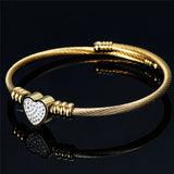 Crystal Love Heart Charm Bracelet Stainless Steel Jewelry