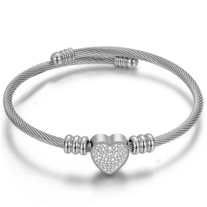 Crystal Love Heart Charm Bracelet Stainless Steel Jewelry