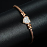 Crystal Love Heart Charm Bracelet Stainless Steel Jewelry