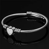Crystal Love Heart Charm Bracelet Stainless Steel Jewelry