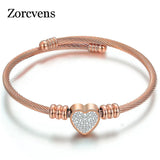 Crystal Love Heart Charm Bracelet Stainless Steel Jewelry
