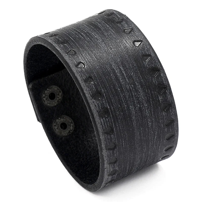 Wide Vintage Punk Leather Bracelet for Men