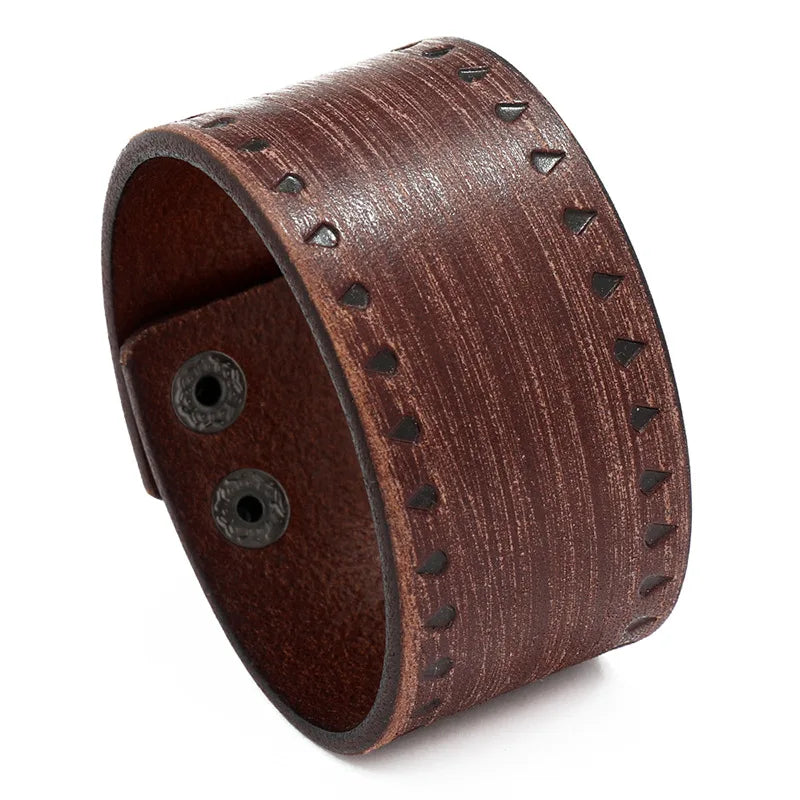 Wide Vintage Punk Leather Bracelet for Men