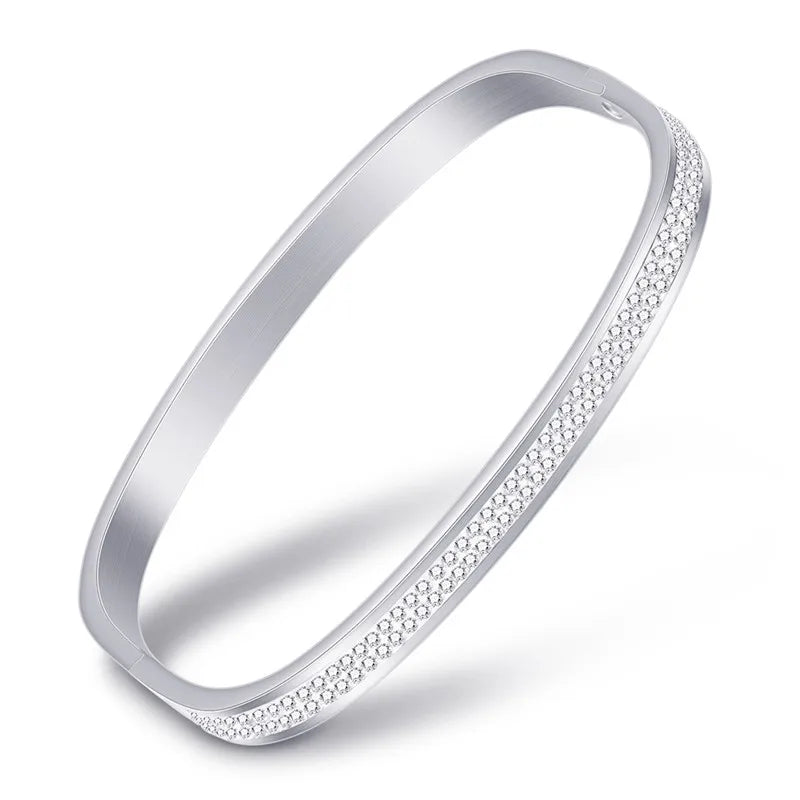 2 Row Cubic Zirconia Bracelet Stainless Steel for Women