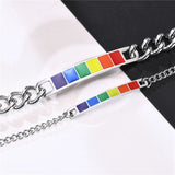 LGBT Pride Bracelet Stainless Steel Enamel Rainbow Charm Link Bracelet