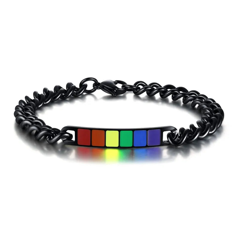 LGBT Pride Bracelet Stainless Steel Enamel Rainbow Charm Link Bracelet
