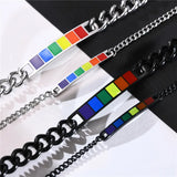 LGBT Pride Bracelet Stainless Steel Enamel Rainbow Charm Link Bracelet