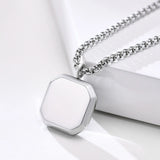 Vintage Silver Square Pendant Necklace for Men
