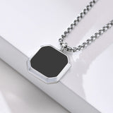 Vintage Silver Square Pendant Necklace for Men