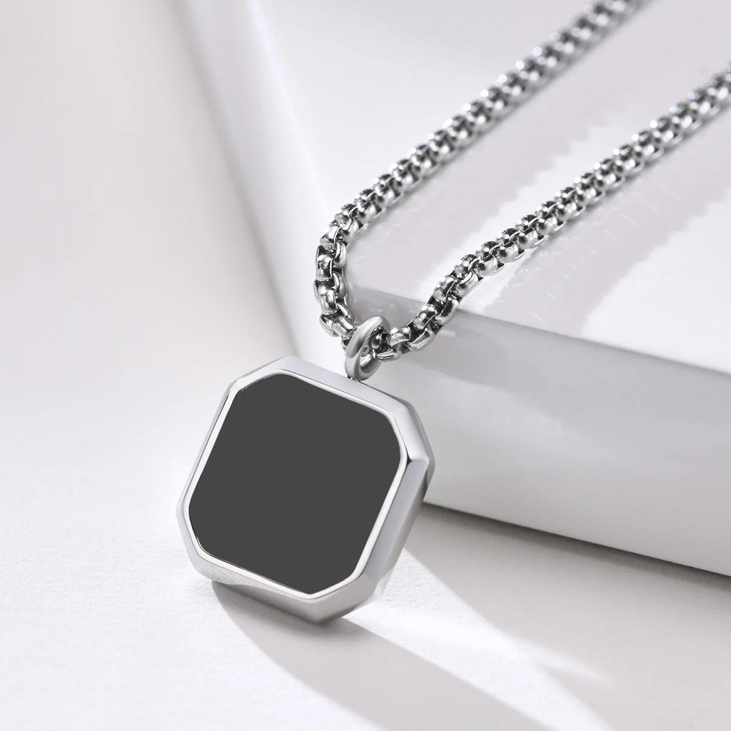 Vintage Silver Square Pendant Necklace for Men
