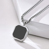Vintage Silver Square Pendant Necklace for Men