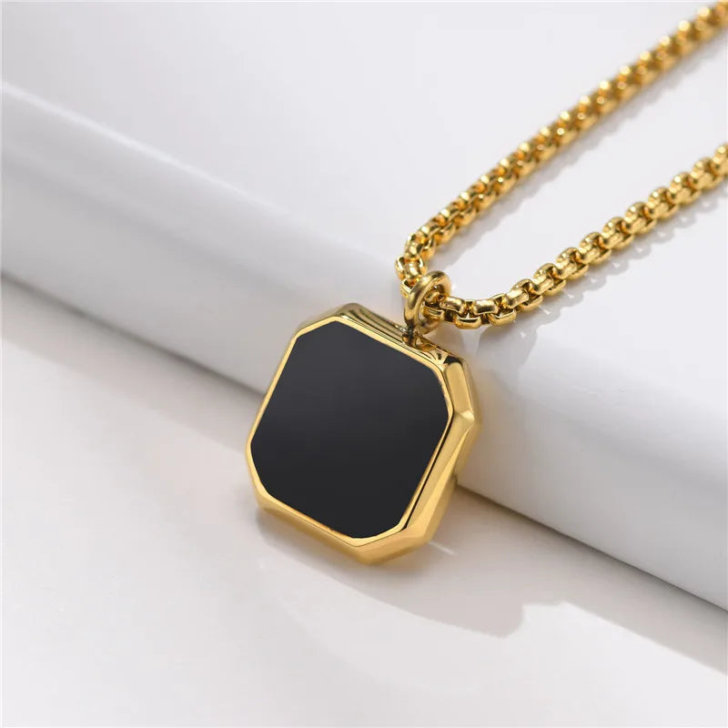 Vintage Silver Square Pendant Necklace for Men