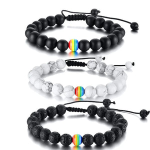 Rainbow Bead Bracelet Pride Natural Stone Strand Couple Bracelets