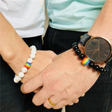 Rainbow Bead Bracelet Pride Natural Stone Strand Couple Bracelets