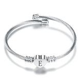 Silver Heart Bracelet Bangle with Initial Alphabet Charms