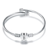 Silver Heart Bracelet Bangle with Initial Alphabet Charms