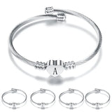 Silver Heart Bracelet Bangle with Initial Alphabet Charms