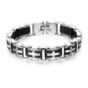 Stainless Steel Cross Symbol Charm Bracelet Men Rubber Silicone Wristband