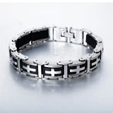 Stainless Steel Cross Symbol Charm Bracelet Men Rubber Silicone Wristband