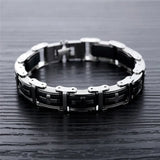 Stainless Steel Cross Symbol Charm Bracelet Men Rubber Silicone Wristband