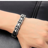 Stainless Steel Cross Symbol Charm Bracelet Men Rubber Silicone Wristband