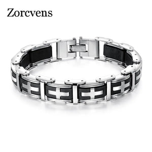 Stainless Steel Cross Symbol Charm Bracelet Men Rubber Silicone Wristband