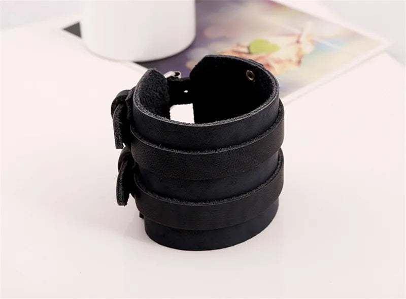 Vintage Leather Wristband Bracelets Wide Cuff Charm Bracelets