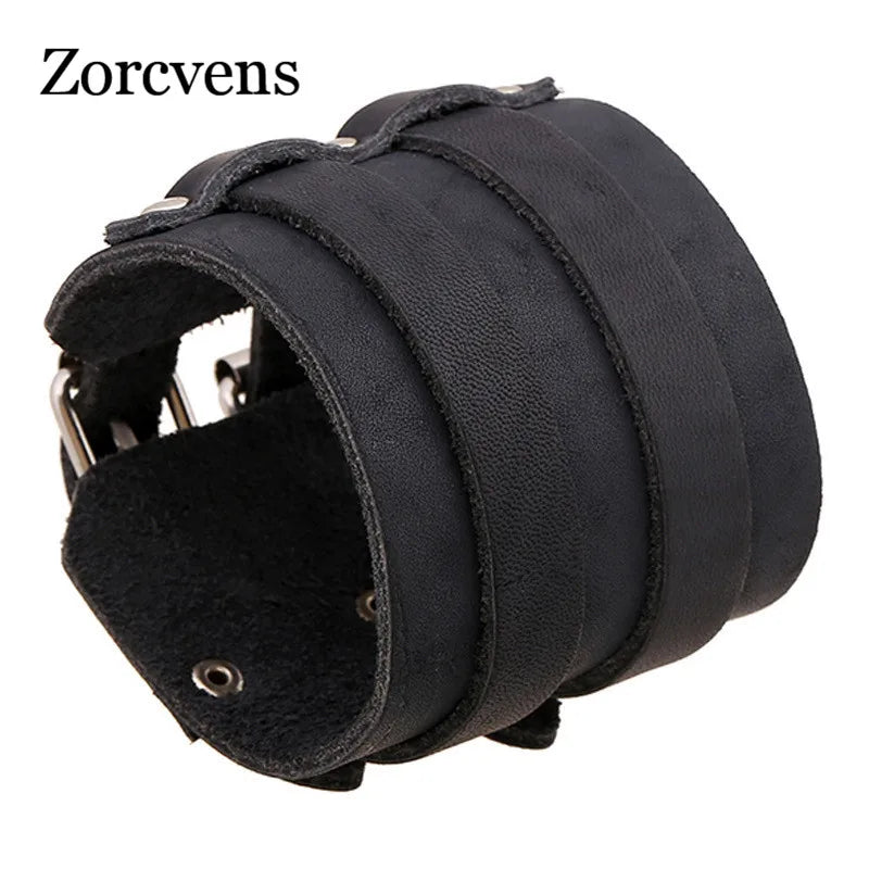 Vintage Leather Wristband Bracelets Wide Cuff Charm Bracelets