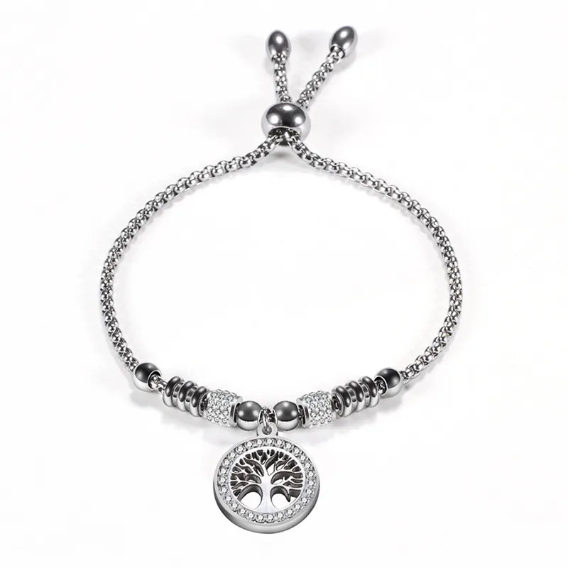 Vintage Silver Charm Bracelet with Tree of life Pendant Crystal Ball