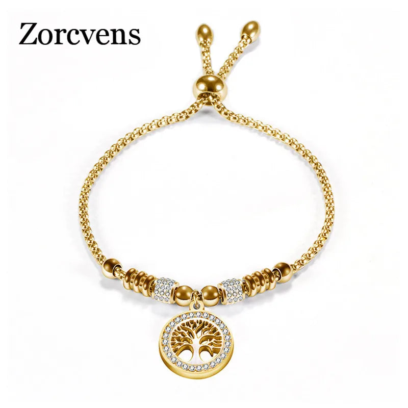 Vintage Silver Charm Bracelet with Tree of life Pendant Crystal Ball