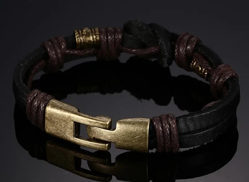 Vintage Leather Bracelet with Bronze Buckle