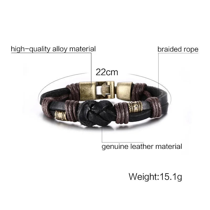 Vintage Leather Bracelet with Bronze Buckle