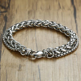 Wheat Spiga Box Double Link Chain Bracelet Men Stainless Steel Punk Hip-hop