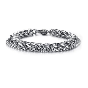 Wheat Spiga Box Double Link Chain Bracelet Men Stainless Steel Punk Hip-hop