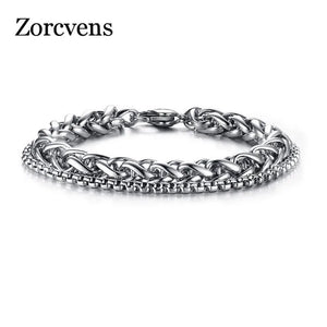 Wheat Spiga Box Double Link Chain Bracelet Men Stainless Steel Punk Hip-hop