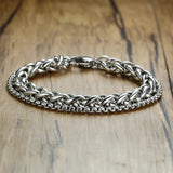Wheat Spiga Box Double Link Chain Bracelet Men Stainless Steel Punk Hip-hop