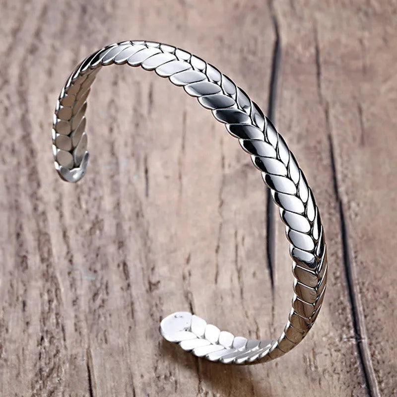 8MM Stainless Steel Open Wheat Bangle Bracelet for Women