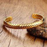 8MM Stainless Steel Open Wheat Bangle Bracelet for Women