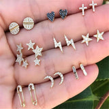 10Pcs Boho Geometric Moon Arrow Earrings Set Punk Stud Earring