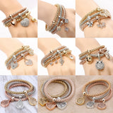 Crystal Love Heart Charms Bracelets Set for Women with Owl Elephant Pendant