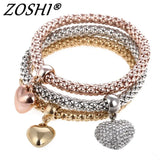 Crystal Love Heart Charms Bracelets Set for Women with Owl Elephant Pendant
